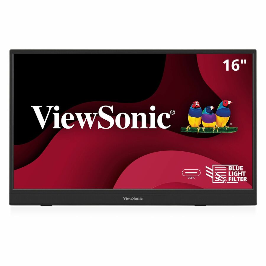 ViewSonic VA1653 16 Inch 1080p Portable Monitor, IPS Display with Eye Care for Easy Second Screen Productivity, Built-in Stand, USB-C, Mini HDMI, and Protective Case