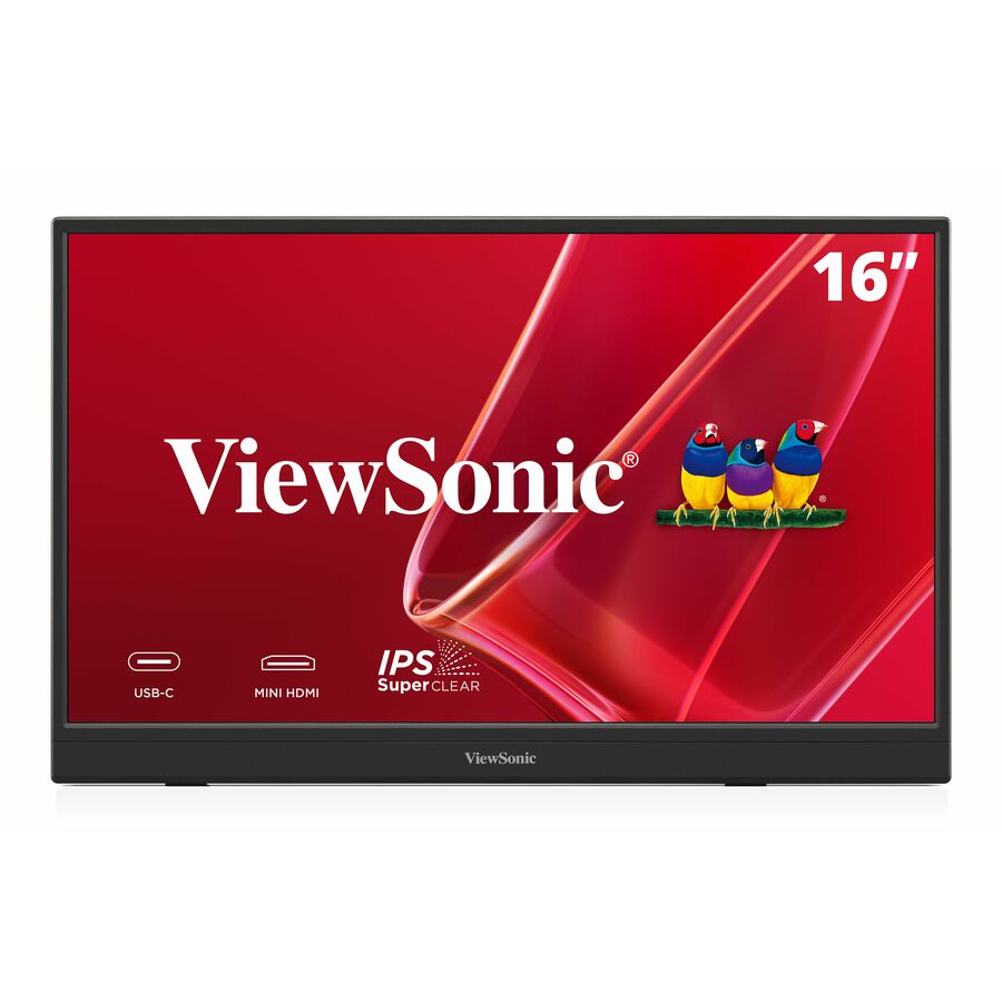ViewSonic VA1653 16 Inch 1080p Portable Monitor, IPS Display with Eye Care for Easy Second Screen Productivity, Built-in Stand, USB-C, Mini HDMI, and Protective Case
