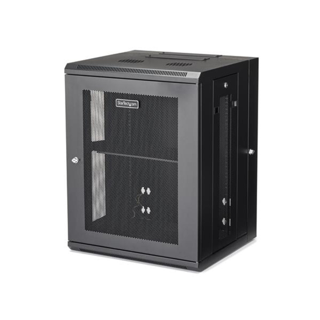 StarTech 4-Post 15U Wall Mount Network Cabinet, 19" Hinged Wall-Mounted Server Rack for Data / IT Equipment, Lockable Rack Enclosure