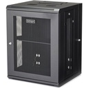 StarTech.com 4-Post 15U Wall Mount Network Cabinet, 19" Hinged Wall-Mounted Server Rack for Data / IT Equipment, Lockable Rack Enclosure - Wall-Mount Server Rack for rackmount equipment - Data rack features a hinged design with easy access to the devices - 4 Post 15U wall-mounted network cabinet - Ships fully assembled and includes a shelf and accessories - EIA/ECA-310-E Compliant