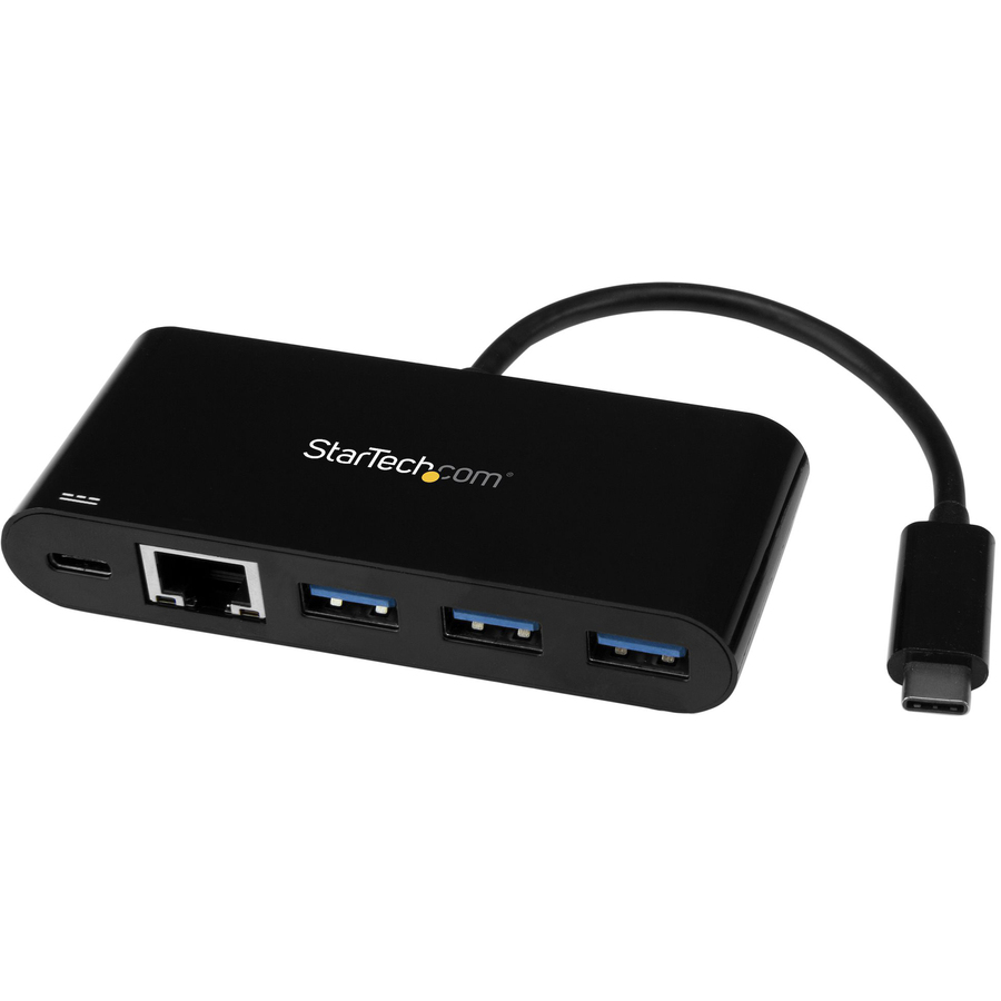 StarTech USB-C to Ethernet Adapter with 3-Port USB 3.0 Hub and Power Delivery - USB-C GbE Network Adapter + USB Hub w/ 3 USB-A Ports
