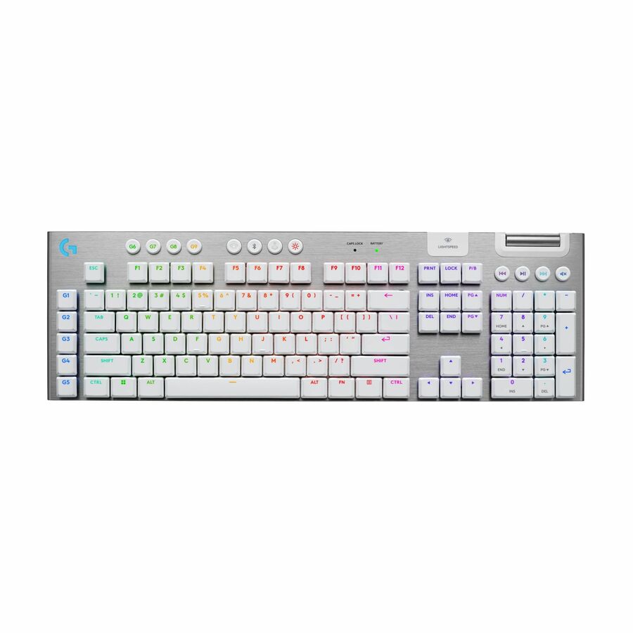 Logitech G915 X LIGHTSPEED Low-Profile Wireless Gaming Keyboard, Double-Shot PBT Keycaps, Fully Programmable Keys, RGB Backlighting, Sleek Aluminum Finishing, GL Brown Tactile Switches - PC/Mac (White)