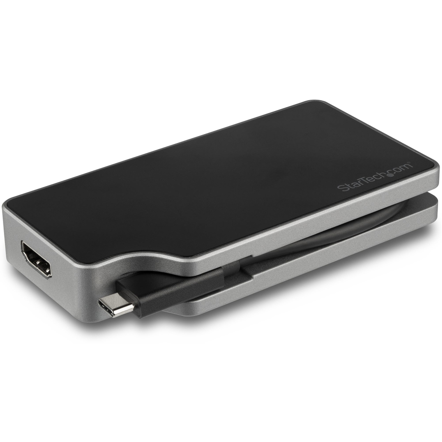 StarTech USB C Multiport Video Adapter - 4K 60Hz UHD Portable 5-in-1 USB Type C to HDMI 2.0, mDP, VGA or DVI, PD 3.0, Cable Management