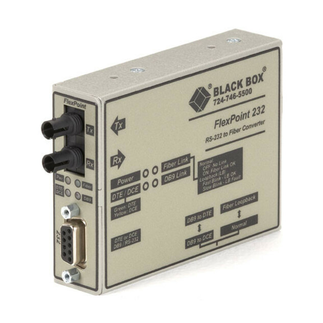 Black Box FlexPoint Modular Media Converter, RS-232 to Fiber, Single-Mode, 30 km, ST