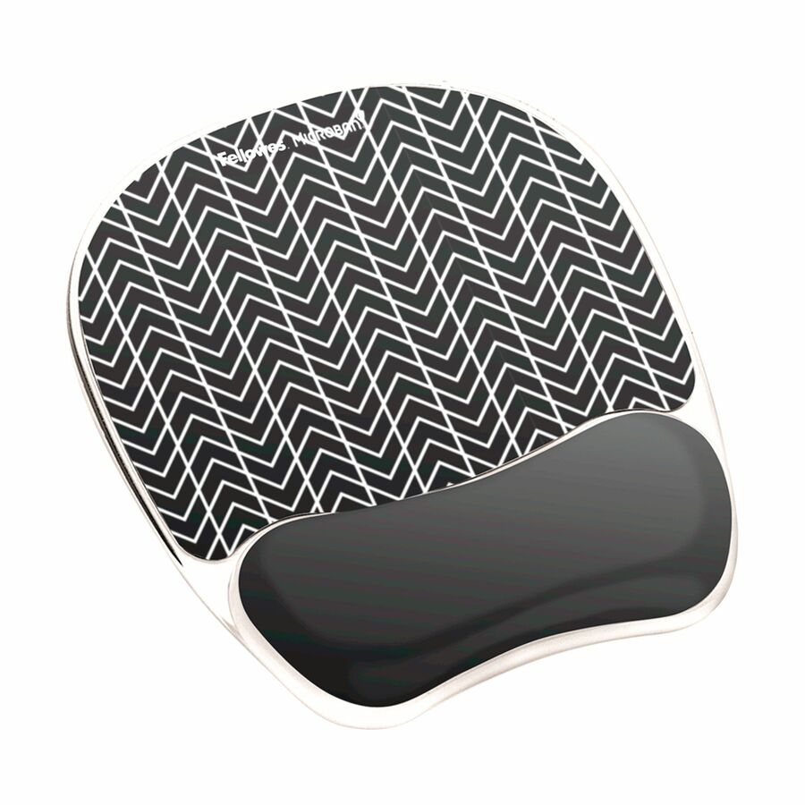 Fellowes Photo Gel Mouse Pad Wrist Rest with Microban® - Black Chevron