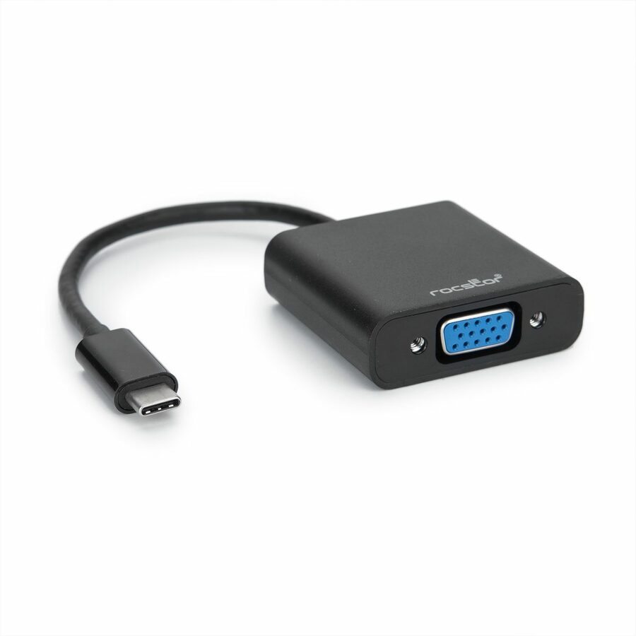 [04USBcVGAAdapt] Rocstor Premium USB-C™ to VGA adapter Converter- 6" - USB Type-C to VGA Video Adapter - For use with Macbook®, Macbook Pro®, Chromebook®, Notebook, Projectors, TV, Netbook - 1 Pack - 1 x HD-15 Female VGA - 1 x Type C Male USB - Black USB-C TO VGA VIDEO CONVERTER