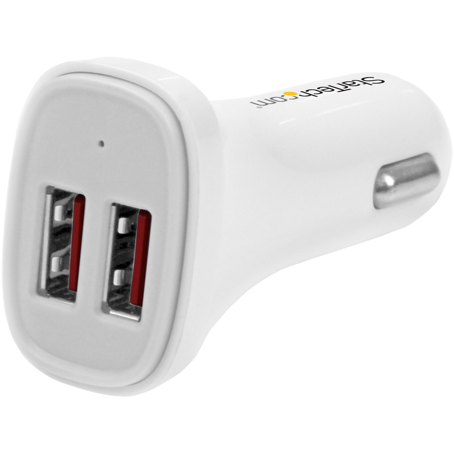 StarTech Dual Port USB Car Charger - White - High Power 24W/4.8A - 2 port USB Car Charger - Charge two tablets at once
