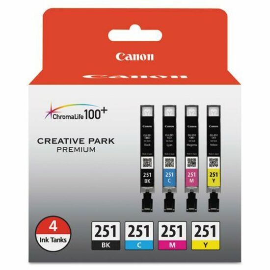 Canon CLI-251 BK/CMY Standard Yield Inkjet Ink Cartridge - Value Pack - Cyan, Magenta, Yellow, Black - 4 / Pack