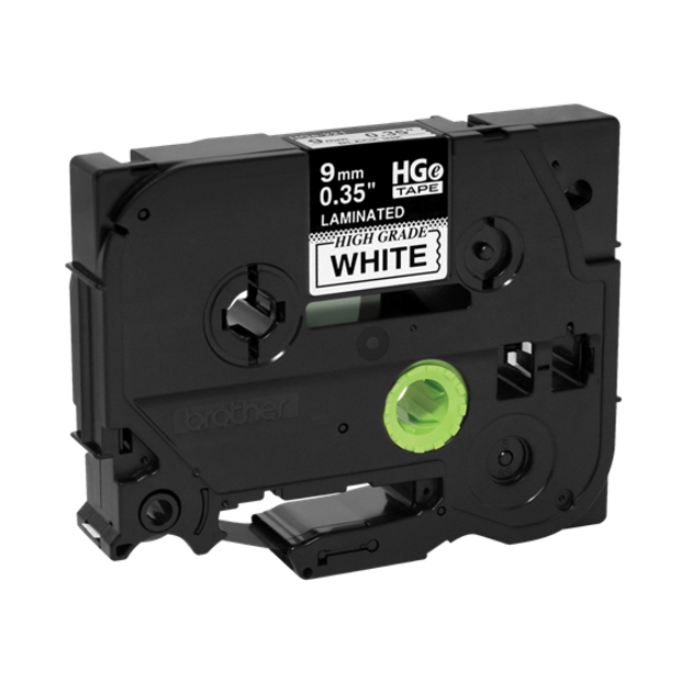 Brother 9mm (0.35") Black on White HGe Tape with Standard Adhesive 8m (26.2 ft) - 5 Pack