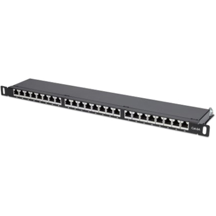 Patch Panel, Cat6a, FTP, 24-Port, 19" , 0.5U, Shielded, 90° Top-Entry Punch Down Blocks, Black