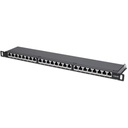 Patch Panel, Cat6a, FTP, 24-Port, 19" , 0.5U, Shielded, 90° Top-Entry Punch Down Blocks, Black