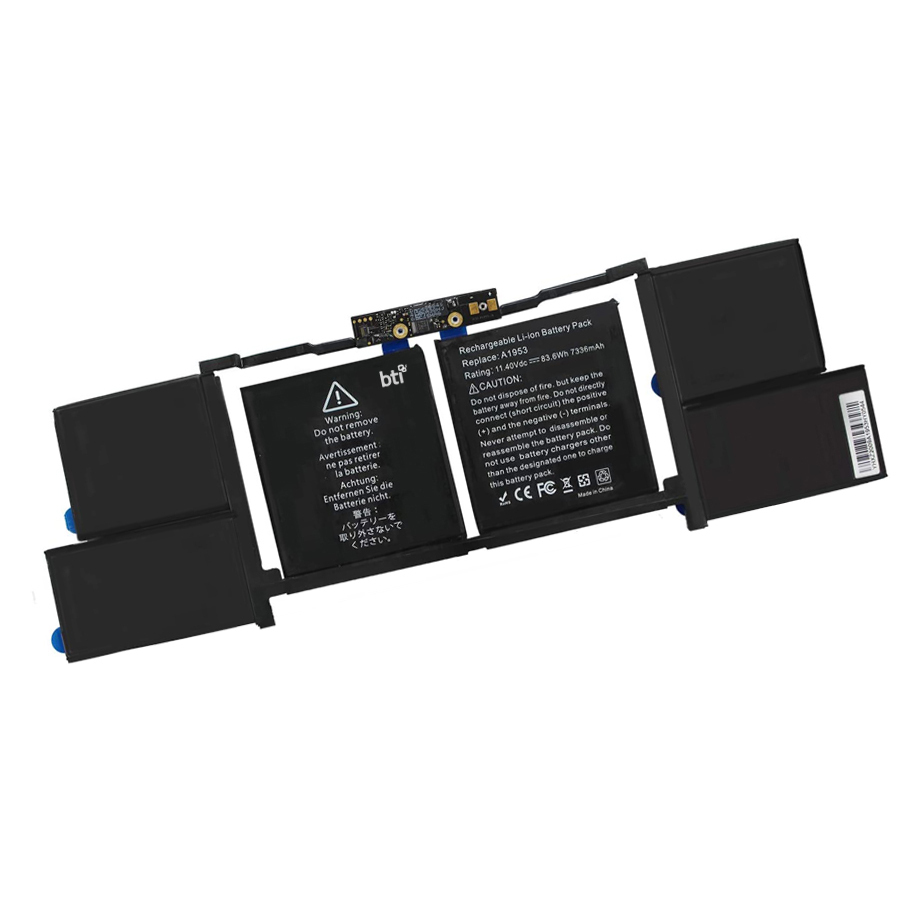 BTI A1953-BTI 11.4V 83.6WHR LI-ION BATTERY A1953 MACBOOK PRO 15 A1990 TOUCH (MID 2018), A1990 TOUCH (MID 2019), MR932LL/A, MR942LL/A, MR952LL/A, MR962LL/A, MR972LL/A, MV902LL/A, MV912LL/A, MV922LL/A, MV932LL/A, MV942LL/A, MV952LL/A, MACBOOK PRO 15-INCH 2018 MR932LL/A, 2018 MR942LL/A, 2018 MR952LL/A, 2018 MR962LL/A, 2018 MR972LL/A, 2019 MV902LL/A, 2019 MV912LL/A, 2019 MV922LL/A, 2019 MV932LL/A, 2019 MV942LL/A, 2019 MV952LL/A