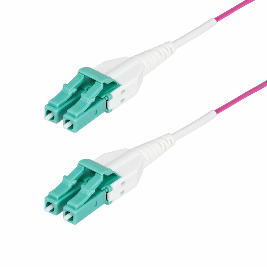 StarTech 1m (3.3ft) LC to LC (UPC) OM4 Multimode Fiber Optic Cable, Erika Violet, 50/125, 100G, Uniboot Fiber Jumper Cord, OFNR Riser