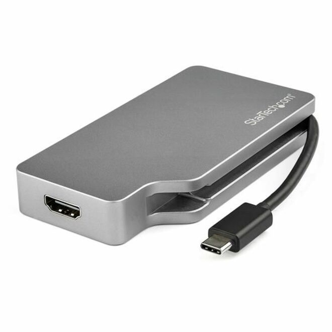 StarTech USB C Multiport Video Adapter 4K 60Hz/1080p - USB Type C to HDMI, VGA, DVI or Mini DisplayPort Monitor Adapter - Space Gray