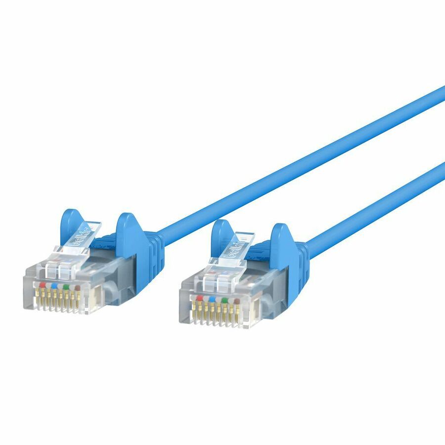 Belkin CAT6 Slim Gigabit Snagless UTP Ethernet Cable - 7 ft Category 6 Network Cable for Network Device, Notebook, Desktop Computer, Modem, Router, Wall Outlet - First End: 1 x RJ-45 Network - Male - Second End: 1 x RJ-45 Network - Male - 1 Gbit/s - Patch Cable - Gold Plated Connector - Gold Plated Contact - 28 AWG - Blue