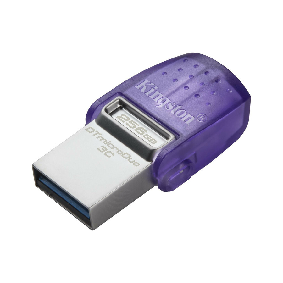 Kingston DataTraveler microDuo 3C USB Flash Drive - 256 GB - USB 3.2 (Gen 1) Type C, USB 3.2 (Gen 1) Type A - 200 MB/s Read Speed - Purple - 5 Year Warranty