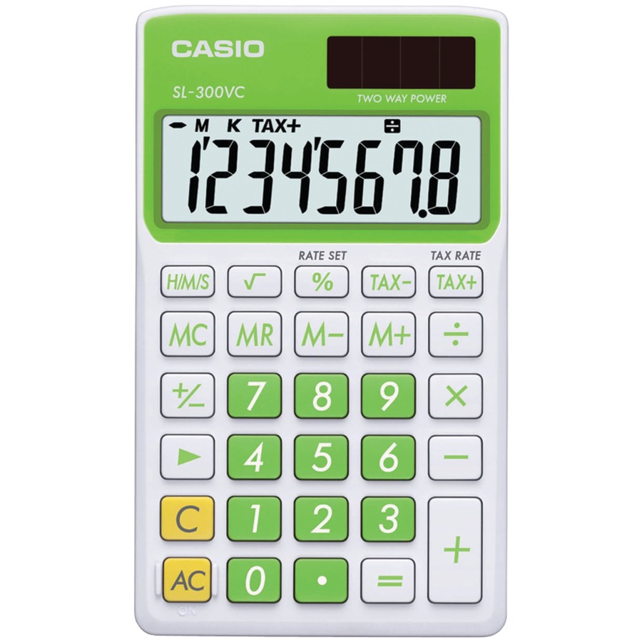 Casio Sl300Vcgnsih Solar Wallet Calculator With 8-Digit Display - Green