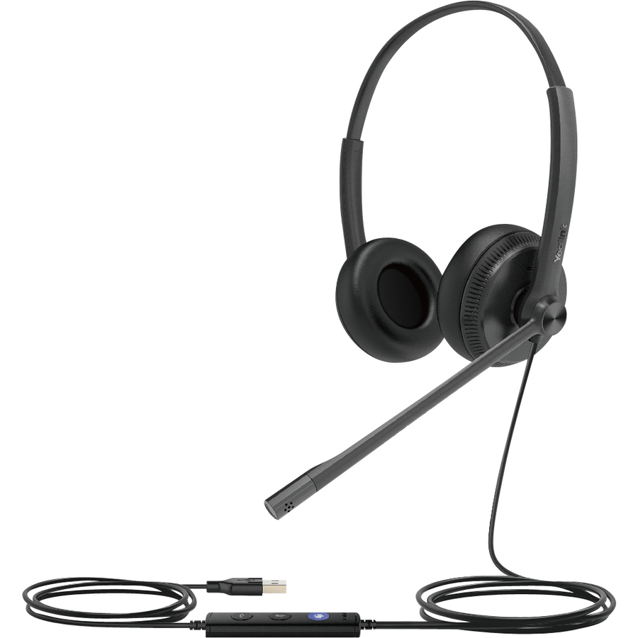 Yealink USB Wired Headset - Stereo - USB - Wired - 32 Ohm - 20 Hz to 20 kHz - Over-the-head - Binaural - Supra-aural - 3.94 ft Cable - Noise Cancelling, Uni-directional, Electret, Condenser Microphone - Black