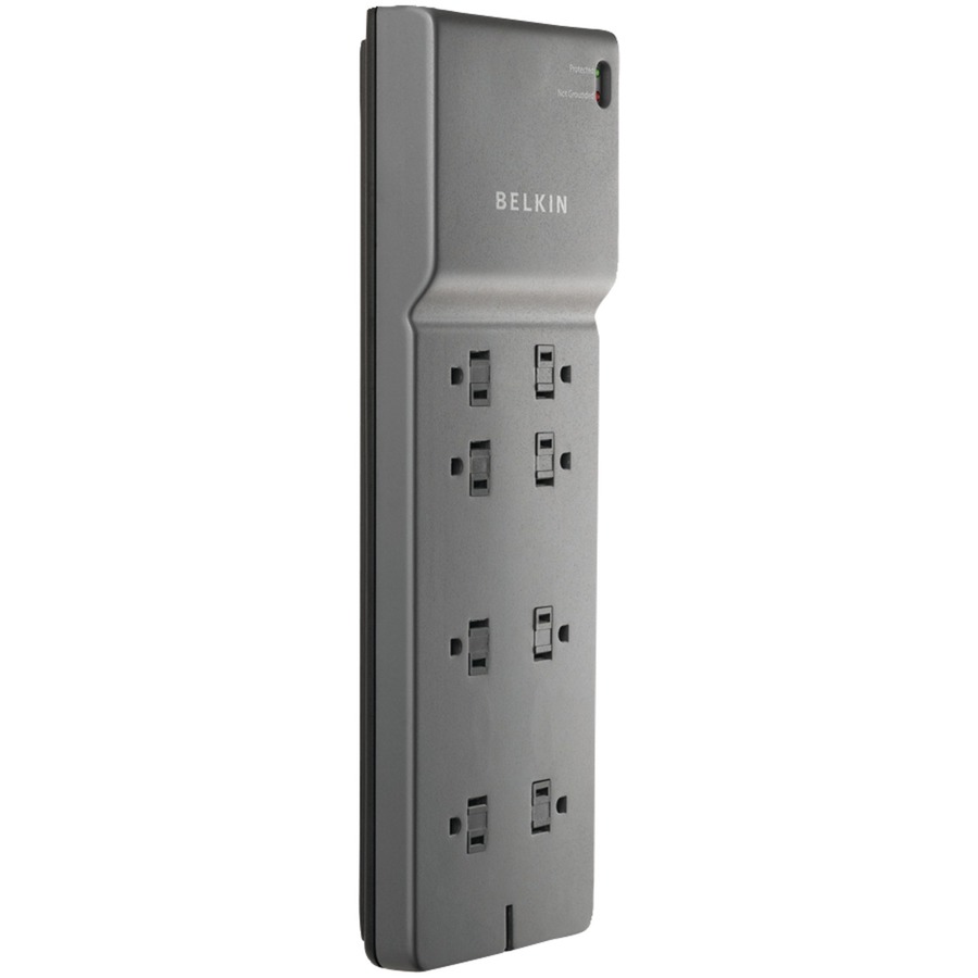 Belkin 8-Outlet Surge Protector - 8ft Cord - Right Angle Plug - 2500J - Grey