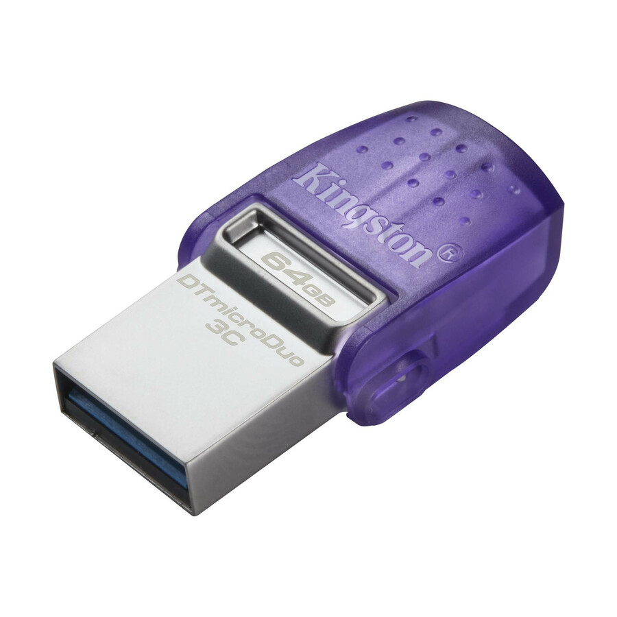 Kingston DataTraveler microDuo 3C USB Flash Drive - 64 GB - USB 3.2 (Gen 1) Type C, USB 3.2 (Gen 1) Type A - 200 MB/s Read Speed - Purple - 5 Year Warranty