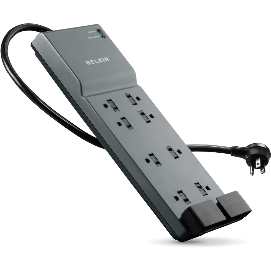 Belkin 8-Outlet Surge Protector - 6ft Cord - Right Angle Plug - 3550J - Telephone Protection - Grey