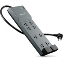 Belkin 8-Outlet Surge Protector - 6ft Cord - Right Angle Plug - 3550J - Telephone Protection - Grey