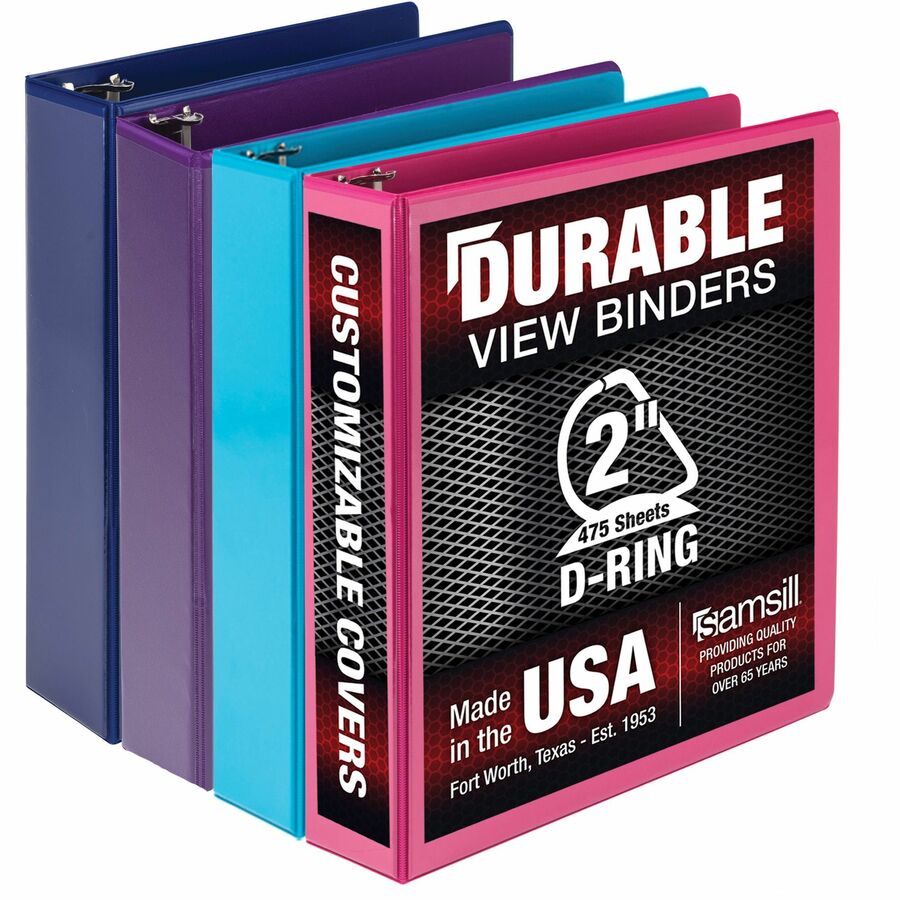 Samsill Durable 2 Inch Binder, Made in the USA, D Ring Customizable Clear View Binder, Fashion Assortment, 4 Pack, Each Holds 475Page (MP46469)
