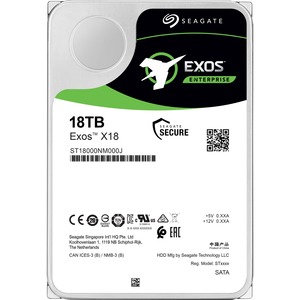Seagate Exos X18 ST18000NM000J 18 TB Hard Drive - Internal - SATA (SATA/600) - Storage System, Video Surveillance System Device Supported - 7200rpm - Hot Pluggable - 512e/4Kn Format - 5 Year Warranty - 1 / Each
