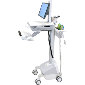 Ergotron StyleView EMR Cart with LCD Pivot, LiFe Powered - 31 lb Capacity - 4 Casters - Aluminum, Plastic, Zinc Plated Steel - 18.30" Width x 50.50" Height - White, Gray, Polished Aluminum
