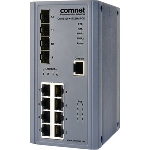 ComNet Layer 2 Managed Ethernet PoE Switch - 8 Ports - Manageable - 2 Layer Supported - Modular - 4 SFP Slots - Twisted Pair, Optical Fiber - DIN Rail Mountable, Wall Mountable - Lifetime Limited Warranty