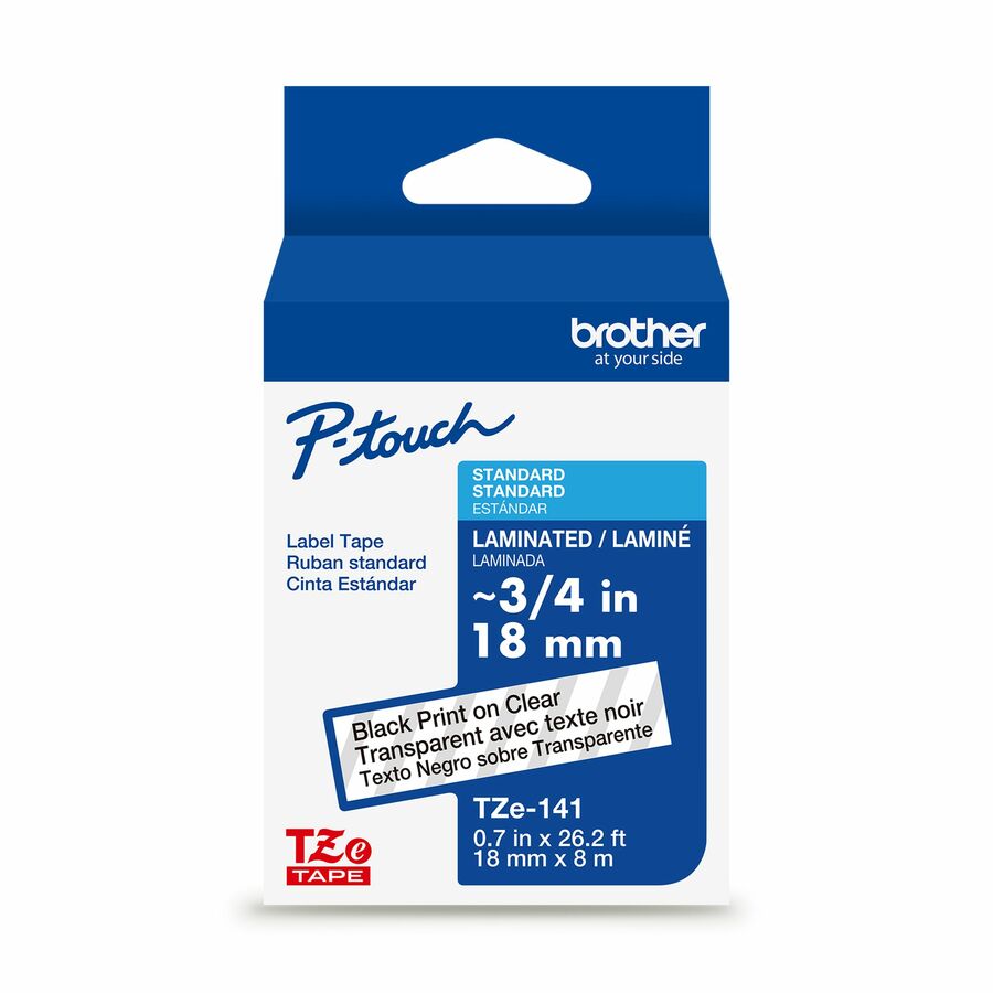 Brother Genuine P-touch TZe141 BK on CLR Label Tape, Laminated, 18mmX8m