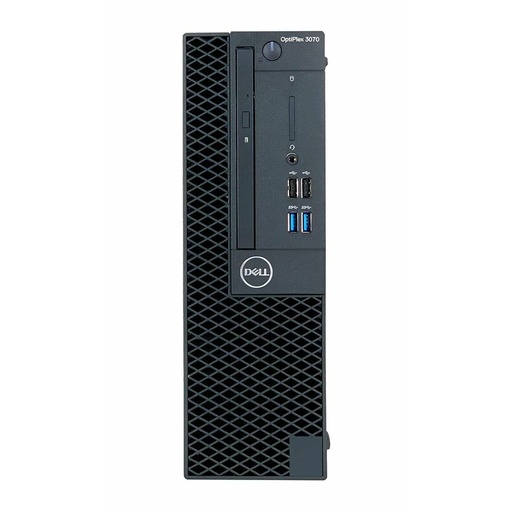 A black desktop computer tower stands upright, showcasing its front panel with a DVD drive, power button, and USB ports, against a plain white background.