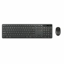 A dark gray full-size keyboard and a matching mouse are arranged side-by-side on a plain white background.