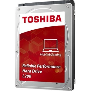 A silver computer hard drive is angled to display its red and white label, which features a laptop icon and abstract geometric patterns.