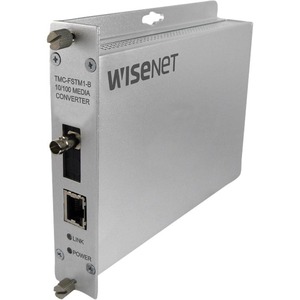 Wisenet TMC-F Transceiver/Media Converter - 1 x Network (RJ-45) - 1 x ST Ports - DuplexST Port - Single-mode - Fast Ethernet - 10/100Base-TX, 100Base-FX - 20 km - Power Supply - Rack-mountable, Wall Mountable, Standalone
