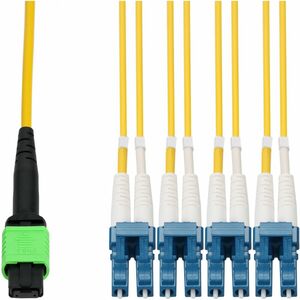 AddOn 5m MPO/APC to 4xLC/UPC Duplex Yellow OS2 OFNR (Riser-Rated) 8-Strand SMF Fiber Fanout Cable