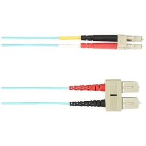 Black Box Colored Fiber OM4 50/125 Multimode Fiber Optic Patch Cable - LSZH - 32.81 ft Fiber Optic Network Cable for Network Device - First End: 2 x SC Network - Male - Second End: 2 x LC Network - Male - 10 Gbit/s - Patch Cable - LSZH - 50/125 &micro;m - Aqua - TAA Compliant