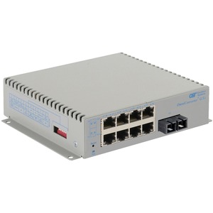 Omnitron Systems OmniConverter Unmanaged Gigabit, SM SC, RJ-45, Ethernet Fiber Switch - 8 x 10/100/1000BASE-T, 1 x 1000BASE-X, DC Power, 5 Year Warranty