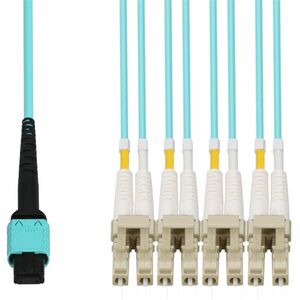 AddOn 4m MPO/UPC to 4xLC/UPC Duplex Aqua OM4 OFNR (Riser-Rated) 8-Strand Fiber Fanout Cable With 2m Breakout Legs