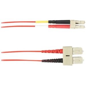 Black Box Colored Fiber OM4 50/125 Multimode Fiber Optic Patch Cable - OFNR PVC - 9.84 ft Fiber Optic Network Cable for Network Device - First End: 2 x SC Network - Male - Second End: 2 x LC Network - Male - 10 Gbit/s - Patch Cable - OFNR - 50/125 &micro;m - Red - TAA Compliant