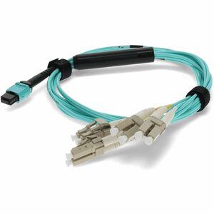 AddOn 9m MPO/UPC to 4xLC/UPC Duplex Aqua OM4 OFNR (Riser-Rated) 8-Strand Fiber Fanout Cable