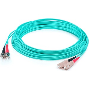 AddOn 47m ST to SC Aqua OM4 Duplex OFNP (Plenum-Rated) Fiber Patch Cable