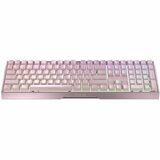 CHERRY XTRFY MX 3.0S Gaming Keyboard - Wired/Wireless Connectivity - Bluetooth/RF - 5.2 - 33 ft - 2.40 GHz - USB Type A Interface - RGB LED - Windows Lock Key, CHERRY Button, Calculator, Next Track, Previous Track, Play/Pause Hot Key(s) - Windows 10, Windows 11, Windows 7, Windows 8 - English (US) - PC - Aluminium - Mechanical/MX Keyswitch - AAA Battery Size Supported - Pink