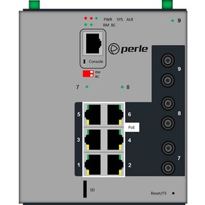 Perle Industrial Managed Power Over Ethernet Switch - 9 Ports - Manageable - 2 Layer Supported - Twisted Pair, Optical Fiber - DIN Rail Mountable, Wall Mountable, Panel-mountable, Rack-mountable - 5 Year Limited Warranty