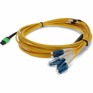 AddOn 2m MPO/APC to 4xLC/UPC Duplex Yellow OS2 OFNP (Plenum-Rated) 8-Strand SMF Fiber Fanout Cable