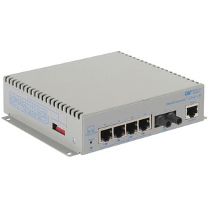 Omnitron Systems OmniConverter Managed Gigabit PoE+, SM ST, RJ-45, Ethernet Fiber Switch - 4 x 10/100/1000BASE-T, 1 x 1000BASE-X, DC Power, 5 Year Warranty