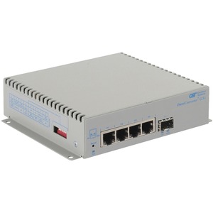 Omnitron Systems OmniConverter Unmanaged Gigabit, SFP, RJ-45, Ethernet Fiber Switch - 4 x 10/100/1000BASE-T, 1 x 1000BASE-X, AC Power, 5 Year Warranty