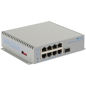 Omnitron Systems OmniConverter Unmanaged Gigabit PoE+, SFP, RJ-45, Ethernet Fiber Switch - 8 x 10/100/1000BASE-T, 1 x 1000BASE-X, DC Power, 5 Year Warranty