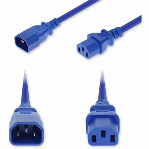 AddOn 2ft C14 Male to C13 Female Standard Commercial 14 AWG 250V at 15A PVC SJT (Service Junior Thermoplastic) Blue Power Cable