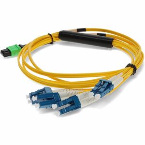 AddOn 4m MPO/APC to 4xLC/UPC Duplex Yellow OS2 OFNR (Riser-Rated) 8-Strand SMF Fiber Fanout Cable